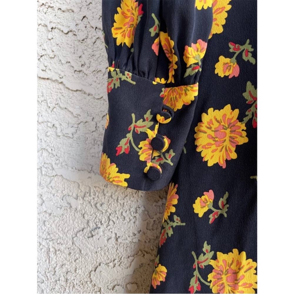 VERONICA BEARD Black & Yellow Sunflower Floral Printed Silk Riggins Dress Sz 0 - Picture 10 of 17
